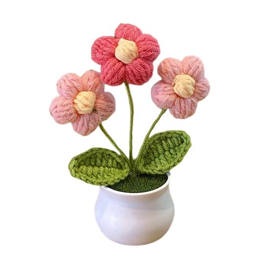 Вязаный вручную горшечный цветок крючком Вязаный вручную подсолнух Ландыш Тюльпан в горшке C