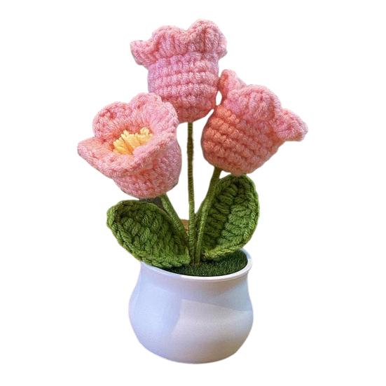 Вязаный вручную горшечный цветок крючком Вязаный вручную подсолнух Ландыш Тюльпан в горшке F