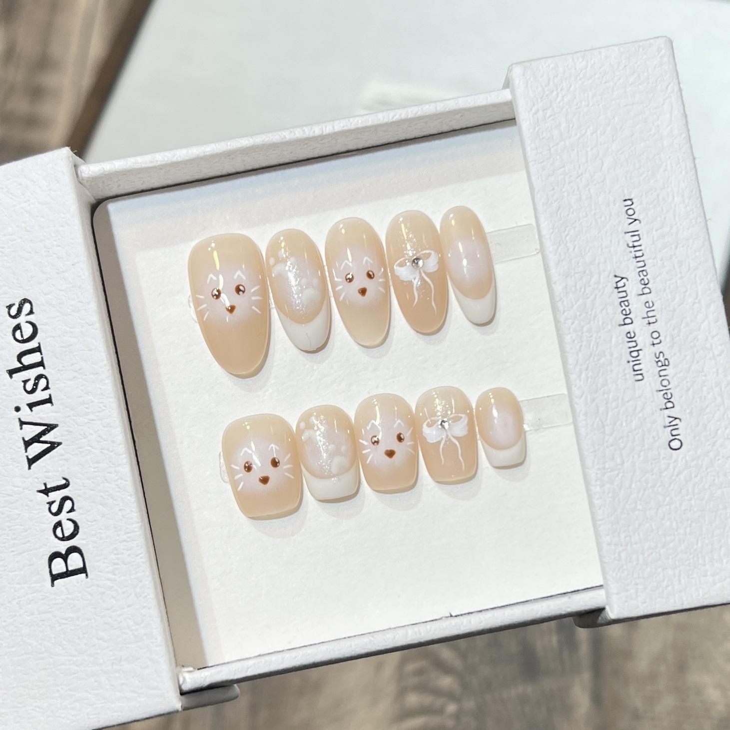 Одетые вручную Доспехи Расписанный вручную Милый Бантик Нейл-арт Съемный Накладной Ноготь Large L