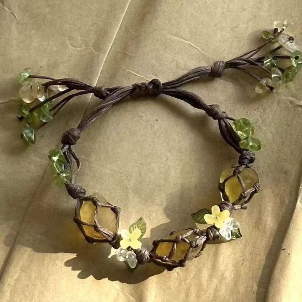 Вязаный вручную Тканый вручную Флуоресцентный браслет Браслет из натурального камня неправильной формы Подарок жёлтый