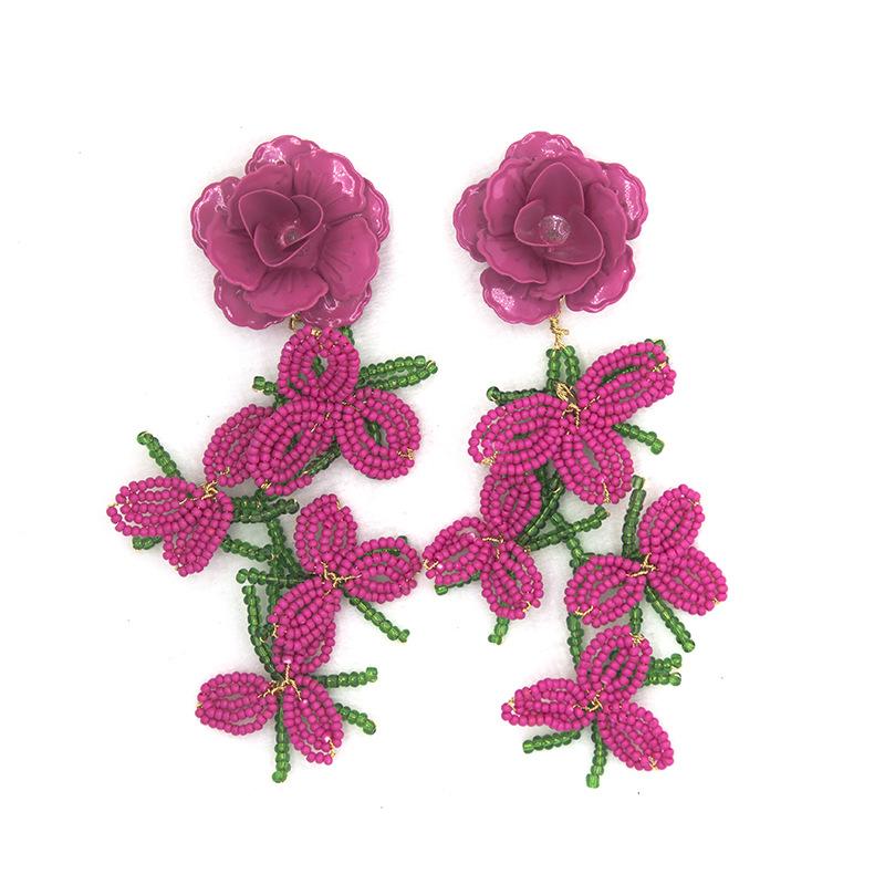 Плетеные вручную серьги с бахромой из бисера и цветов, расписанные вручную, женские серьги розы красного